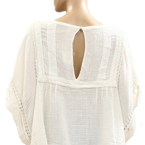Free People Eden Lace Tee Blouse Top Babydoll Crochet Lace Cotton L NWT 285796 - Picture 8 of 9